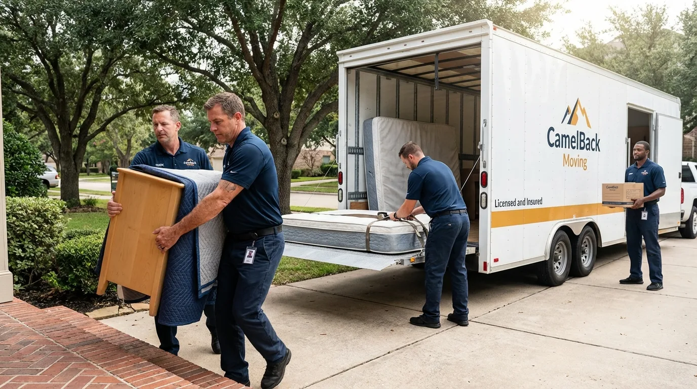 Crew loading residential truck for cross-state move from Rantoul, IL