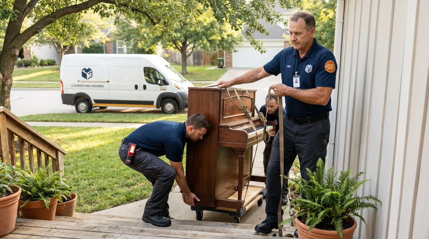 Licensed piano movers securing grand piano in Rantoul, IL